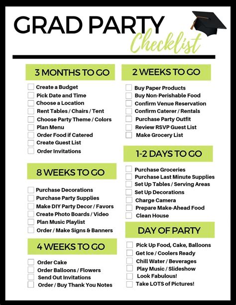 free printable graduation party checklist